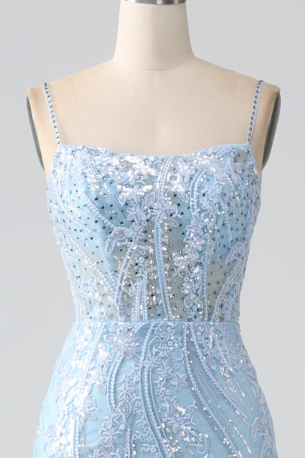 Himmelblå Sparkly Mermaid Corset Prom Dress med pailletter