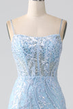 Himmelblå Sparkly Mermaid Corset Prom Dress med pailletter