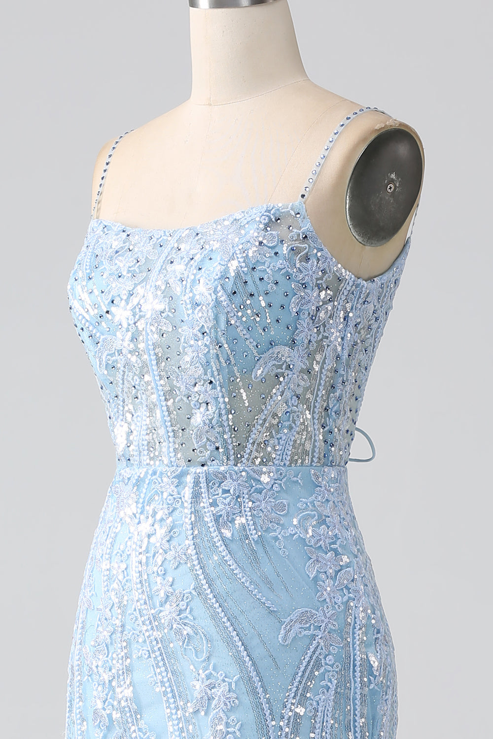 Himmelblå Sparkly Mermaid Corset Prom Dress med pailletter
