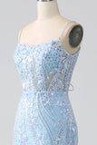 Himmelblå Sparkly Mermaid Corset Prom Dress med pailletter