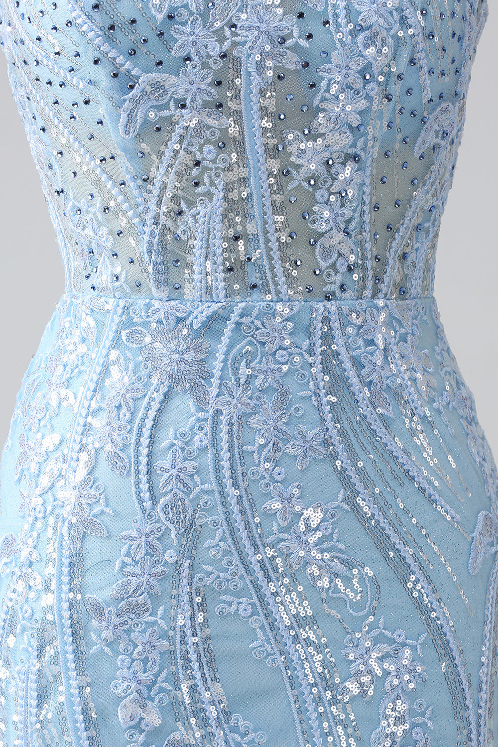 Himmelblå Sparkly Mermaid Corset Prom Dress med pailletter