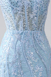 Himmelblå Sparkly Mermaid Corset Prom Dress med pailletter