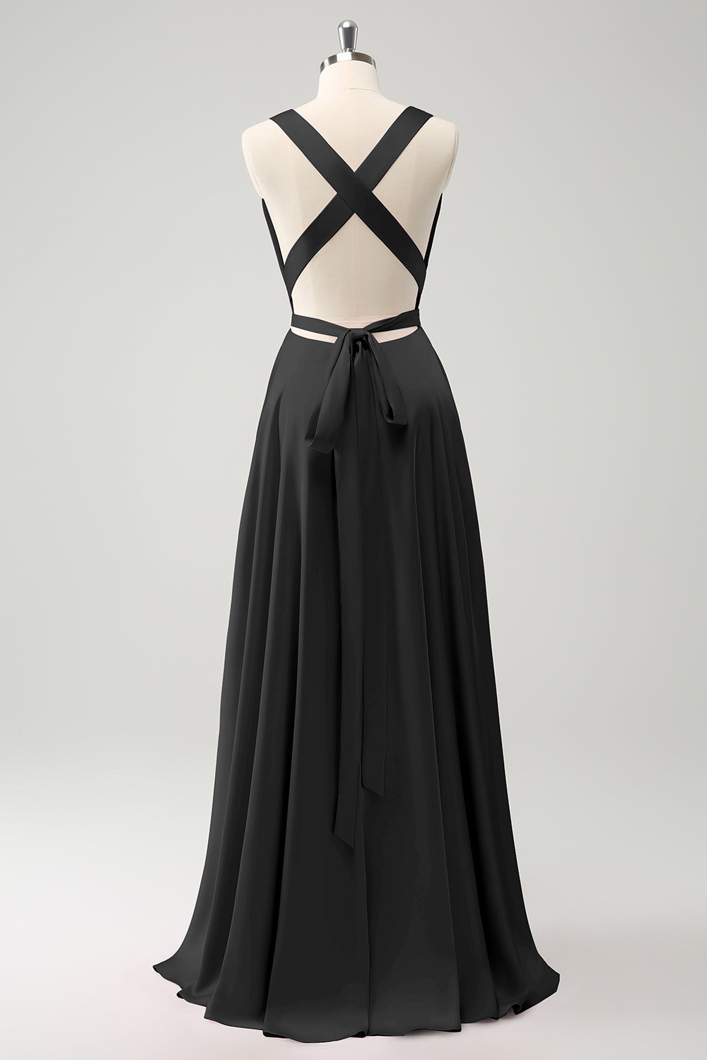 Pink A Line V-hals rygløs brudepigekjole med slids