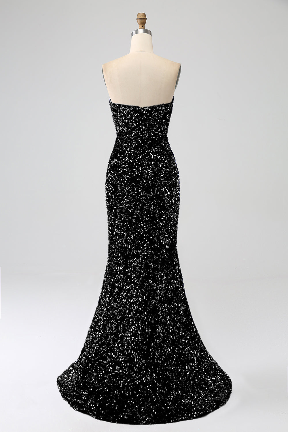 Sort stropløs pailletter Lang havfrue gallakjole med slids