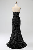 Sort stropløs pailletter Lang havfrue gallakjole med slids