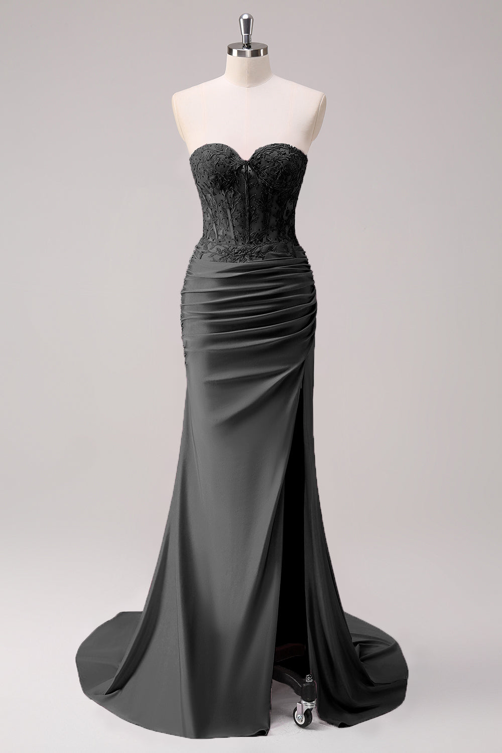 Korset Fuchsia Havfrue Stropløs Ruched Korset Lang Gallakjole med Slids