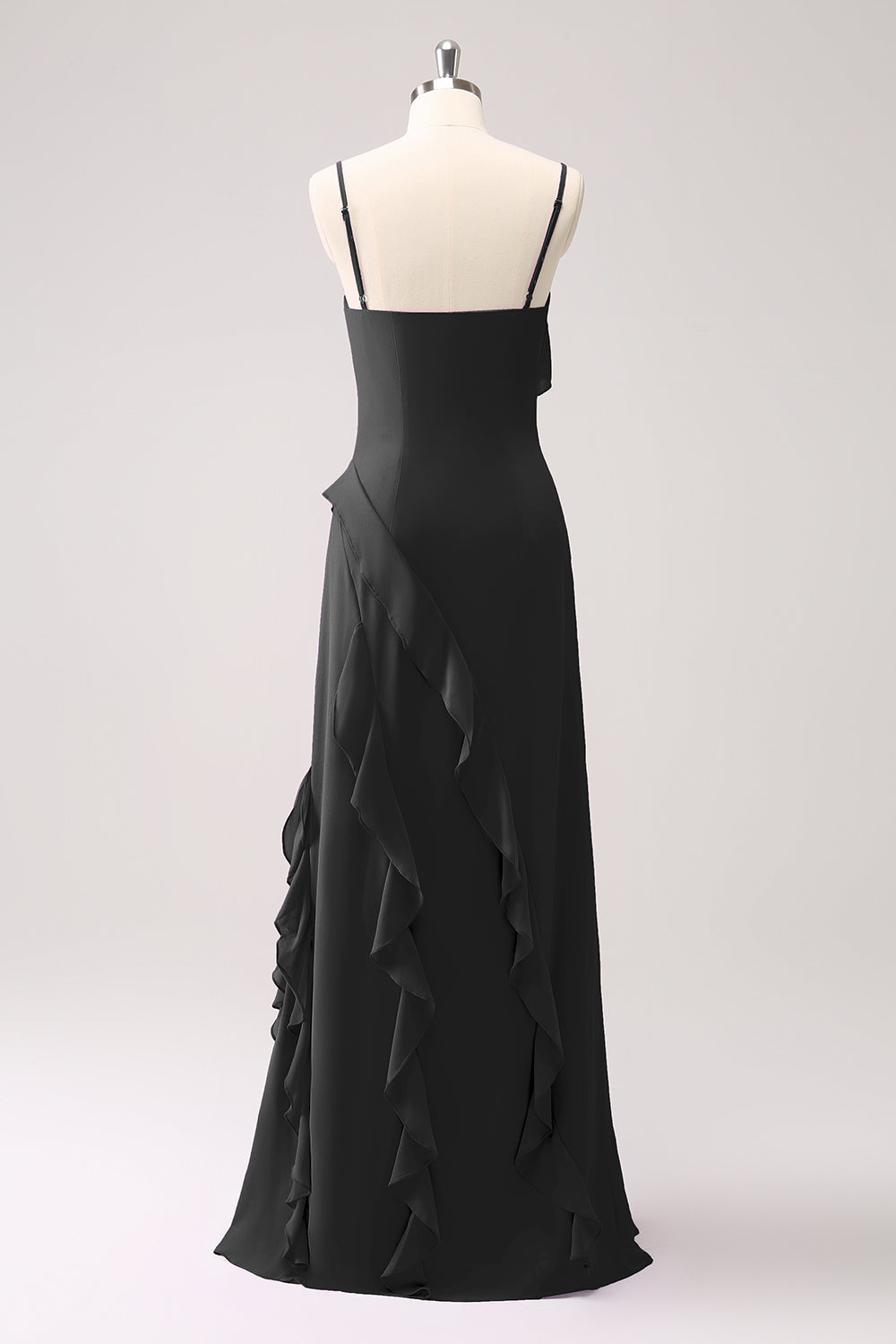 Tahiti Spaghetti Stropper Chiffon Lang Brudepige Kjole Med Flæser