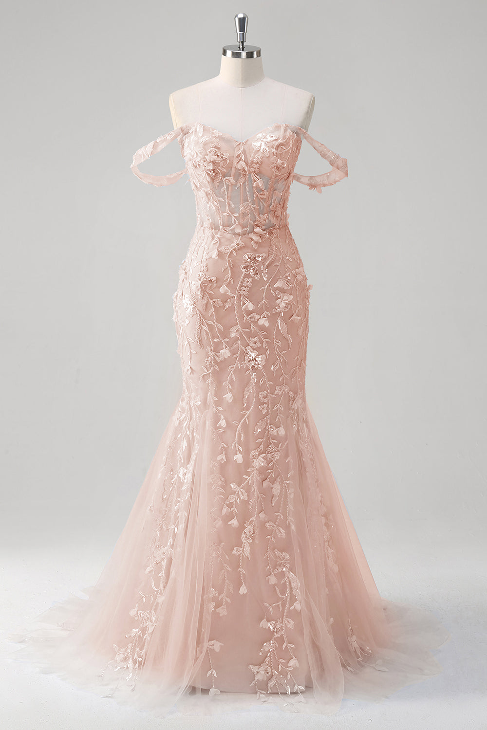 Havfrue Applique Off the Shoulder Korset Blå Gallakjole