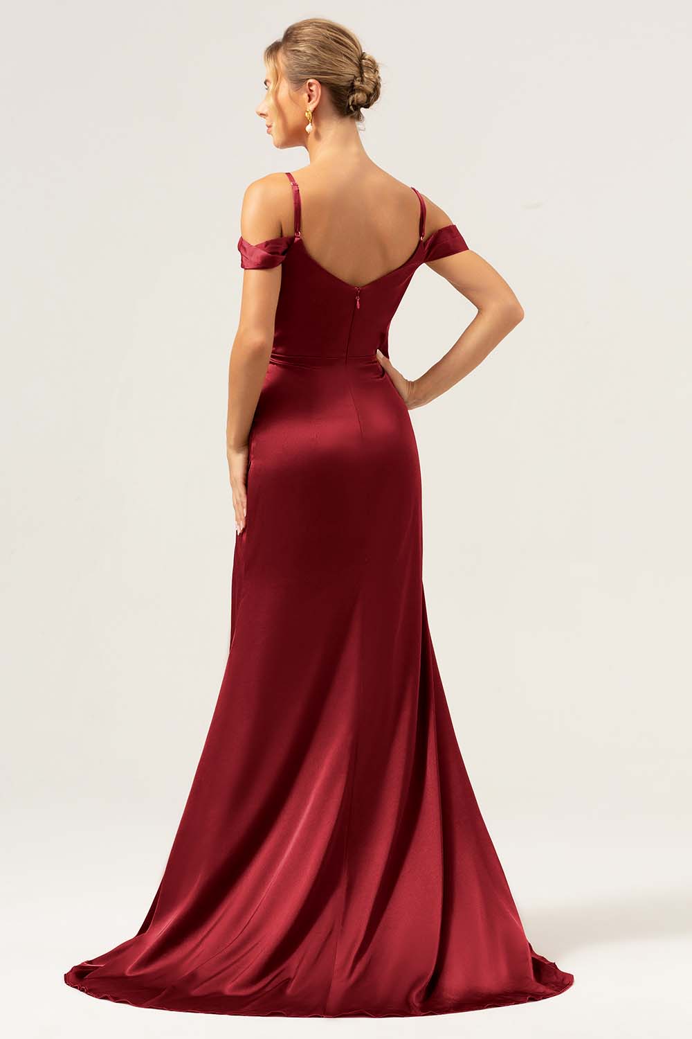 Kaffe Havfrue Kold skulder Ruched Korset Lang brudepigekjole med slids