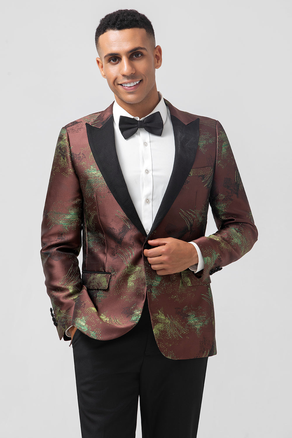 Brun 2 stykker Jacquard Peak revers Slim Fit Mænds dragter