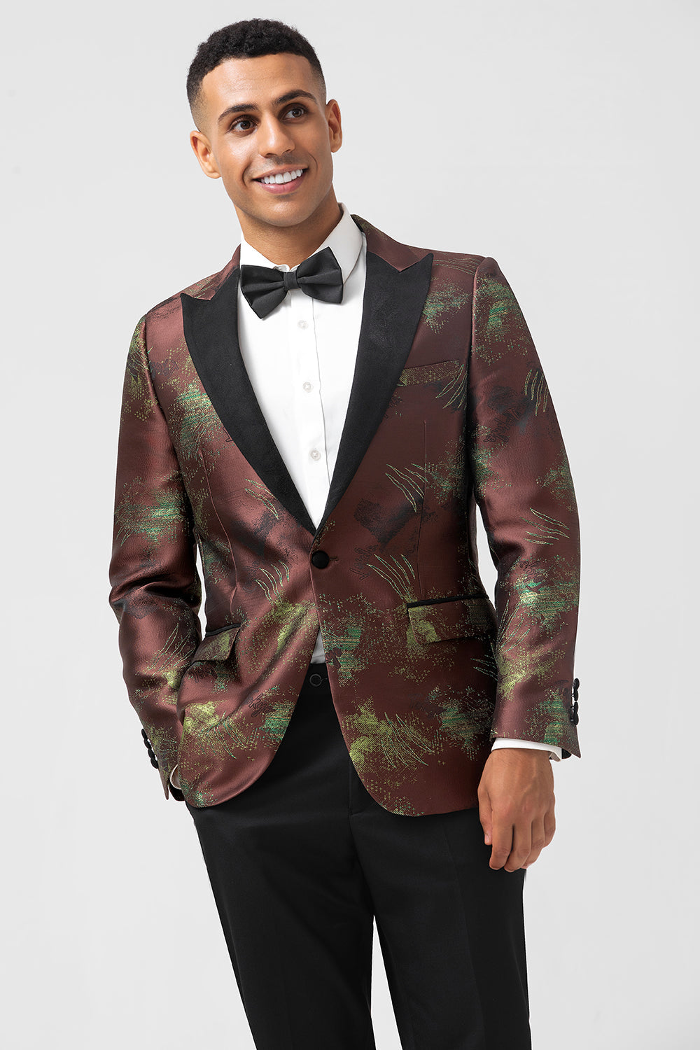 Brun 2 stykker Jacquard Peak revers Slim Fit Mænds dragter