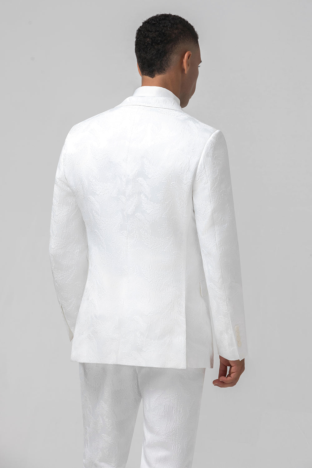 Hvid Slim Fit Peak revers Jacquard dobbeltradet 2-delt herredragter