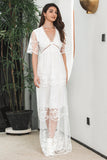 Hvid Boho Maxi Lace formel festkjole
