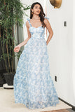 Blå blomstret Boho Maxi sommerkjole