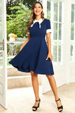 Jewel Neck Navy 1950'erne kjole med Bowknot