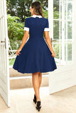 Jewel Neck Navy 1950'erne kjole med Bowknot