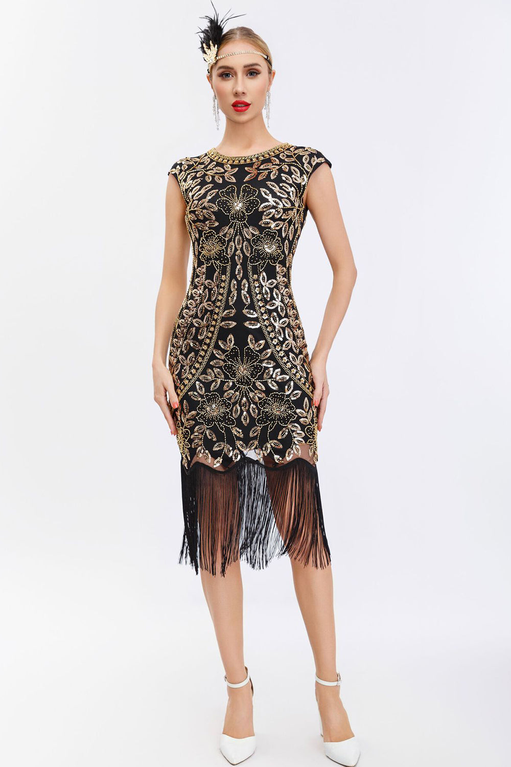 Sorte pailletter 1920'erne Gatsby kjole med frynser