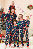 Navy Julemønster Trykt Familie Pyjamas Sæt