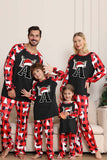 Sort Rød Langærmet Familie Jule Pyjamas med Hjorte Mønster