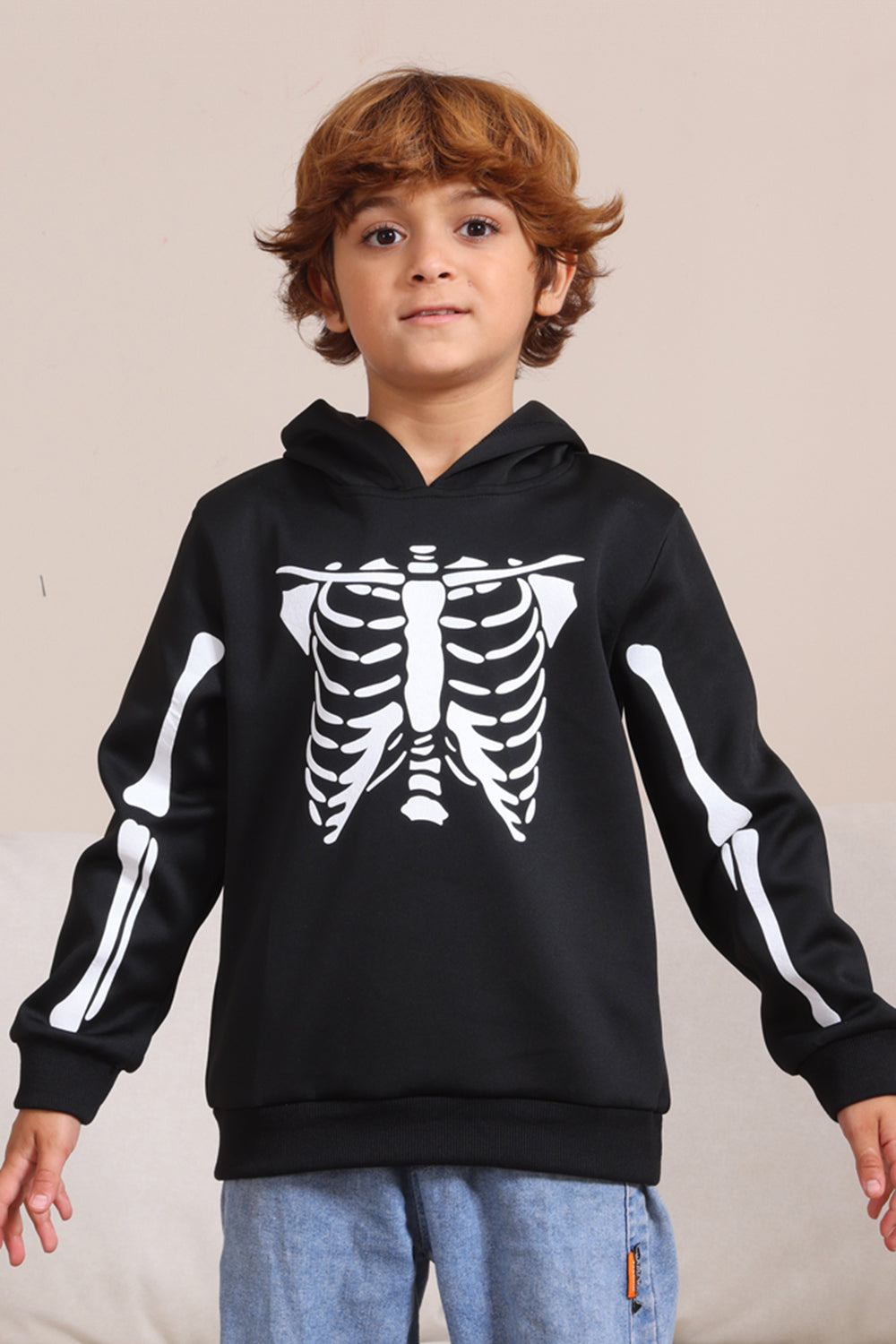 Sort skelet hætteklædte Halloween familie sweatshirts