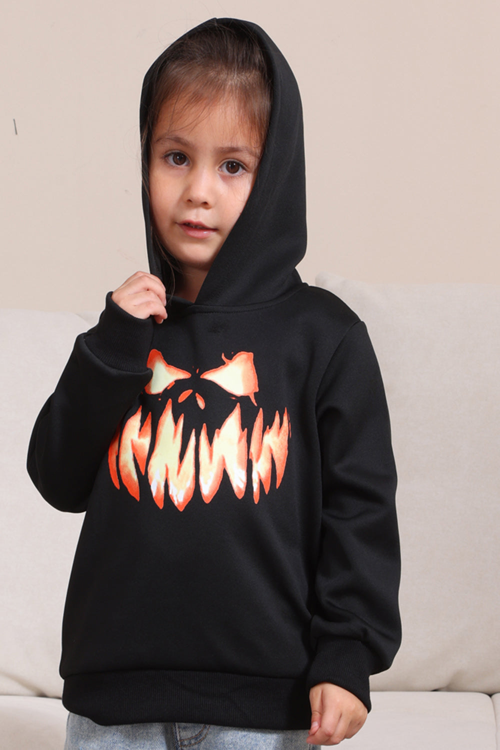 Sort Devil Græskar Print Hætteklædte Halloween familie sweatshirts