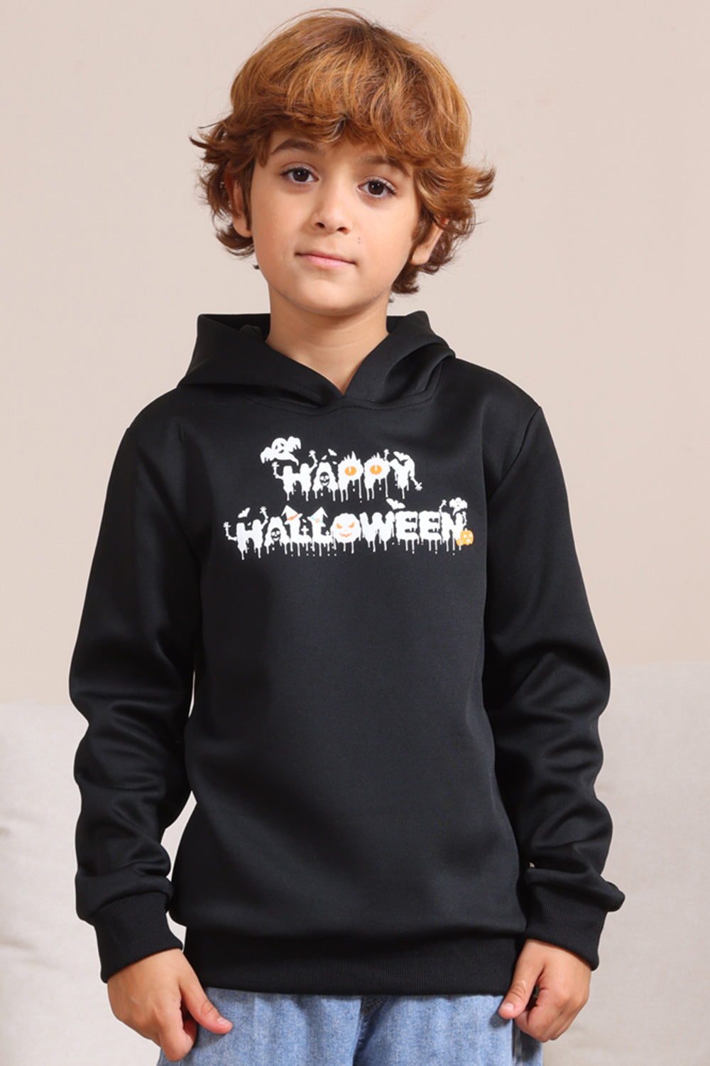 Sort Halloween Tekst Print Hætteklædte Familie Sweatshirts