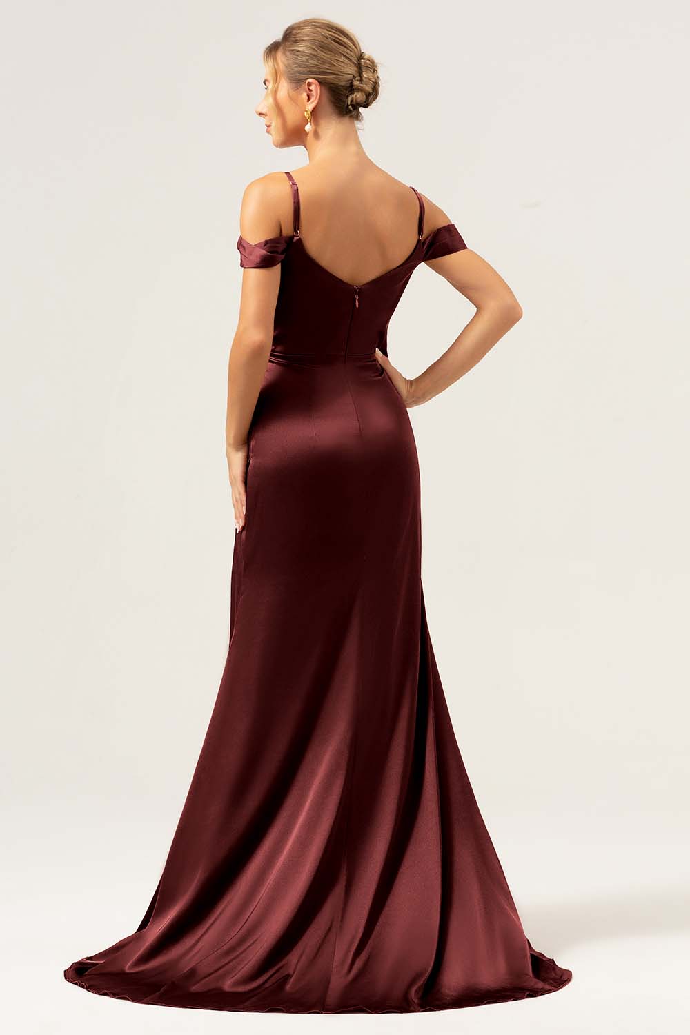 Kaffe Havfrue Kold skulder Ruched Korset Lang brudepigekjole med slids