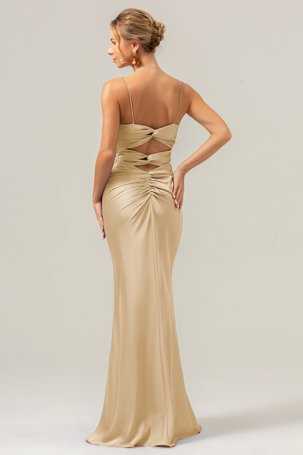 Havfrue Spaghetti Stropper Udhulet Twist Front Lilla Brudepigekjole