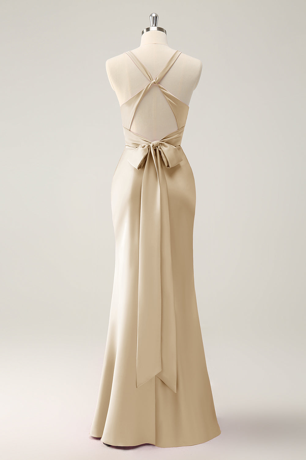 Pink Havfrue V-hals Satin Lang brudepigekjole