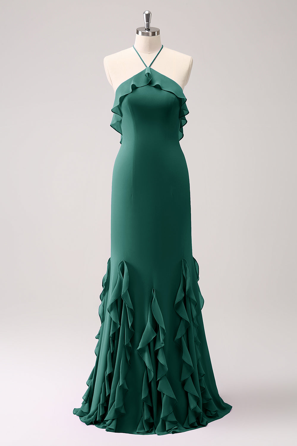 Tahiti Havfrue Halter Flæse Chiffon Lang Brudepigekjole