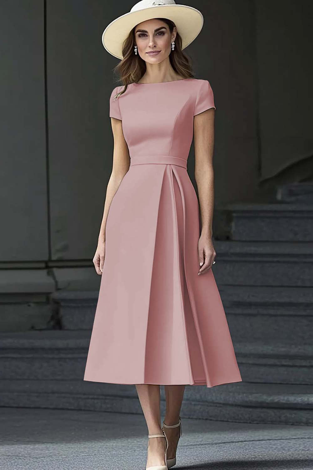 påskelilje en linje bådhals vintage satin lang arbejdskjole