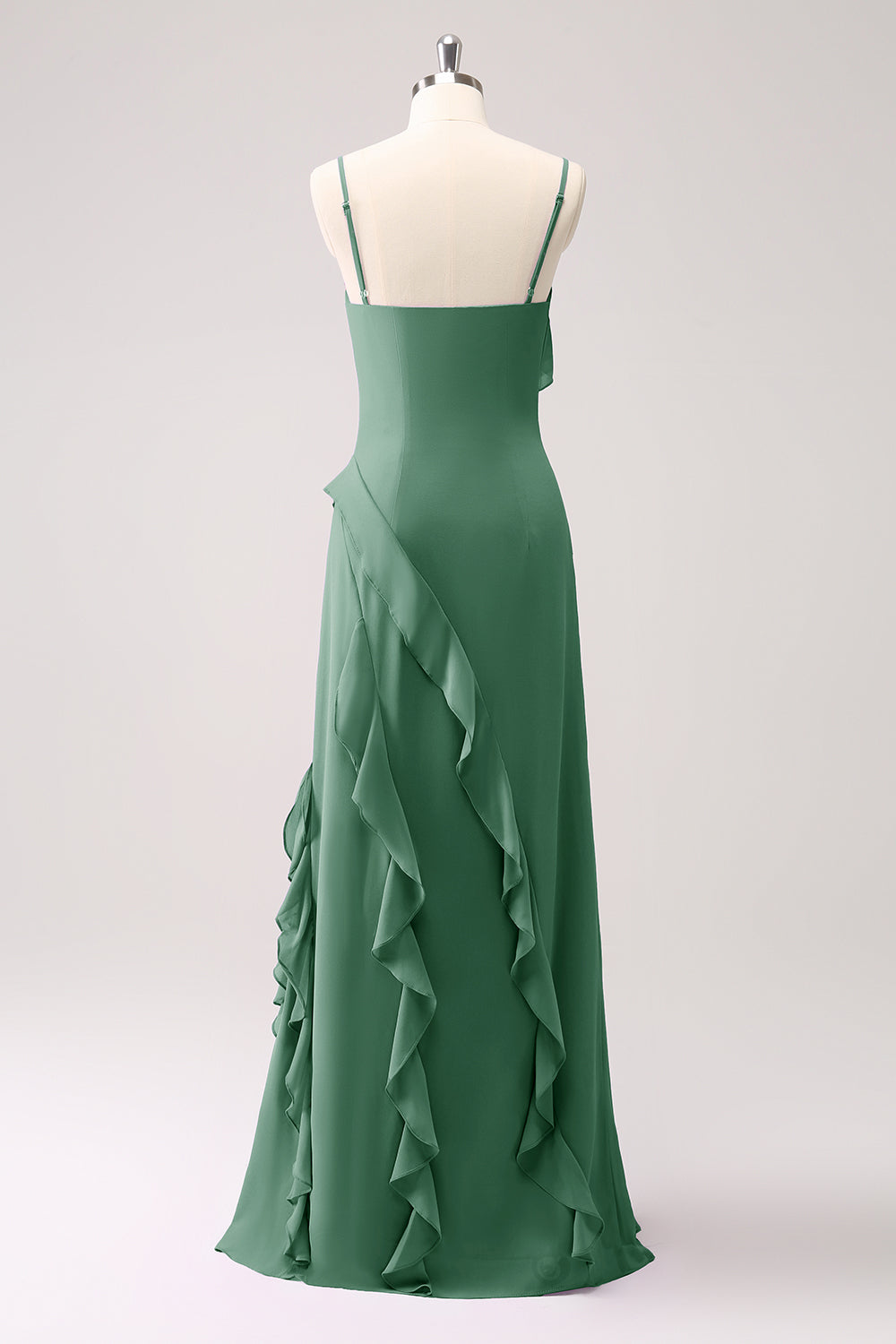 Tahiti Spaghetti Stropper Chiffon Lang Brudepige Kjole Med Flæser