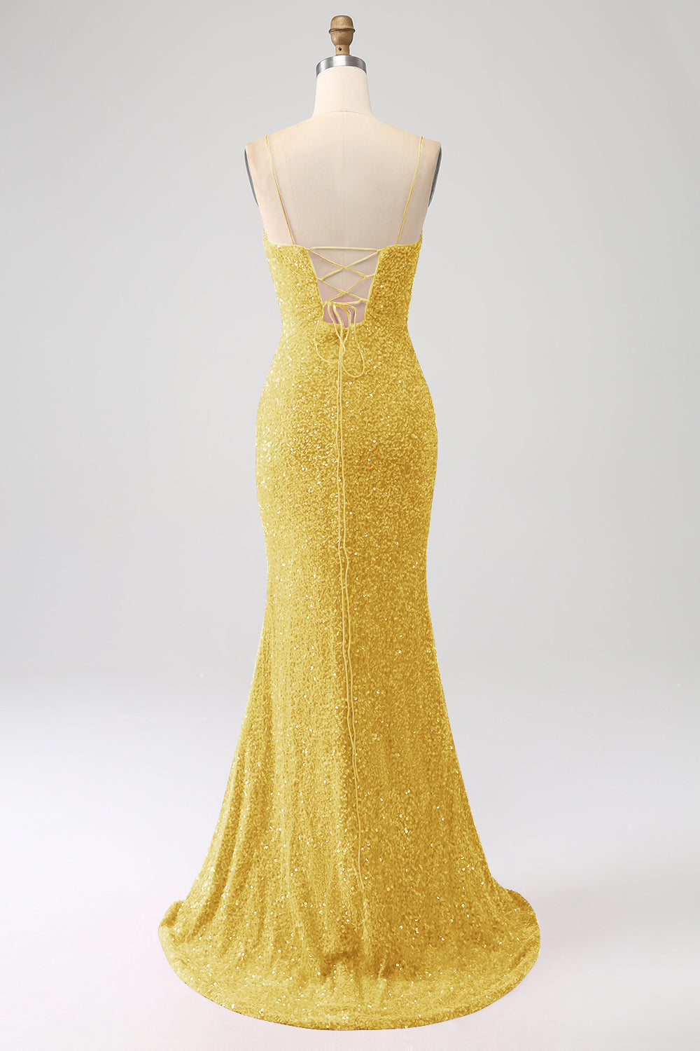 Fuchsia havfrue Spaghetti stropper V-hals pailletgallakjole med split