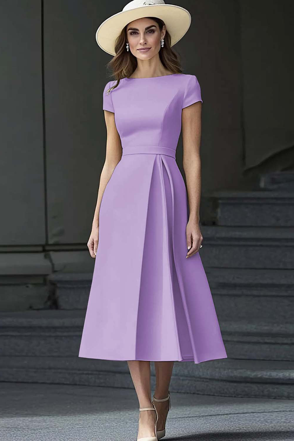 påskelilje en linje bådhals vintage satin lang arbejdskjole