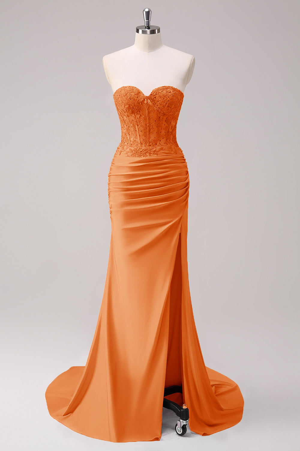 Korset Fuchsia Havfrue Stropløs Ruched Korset Lang Gallakjole med Slids