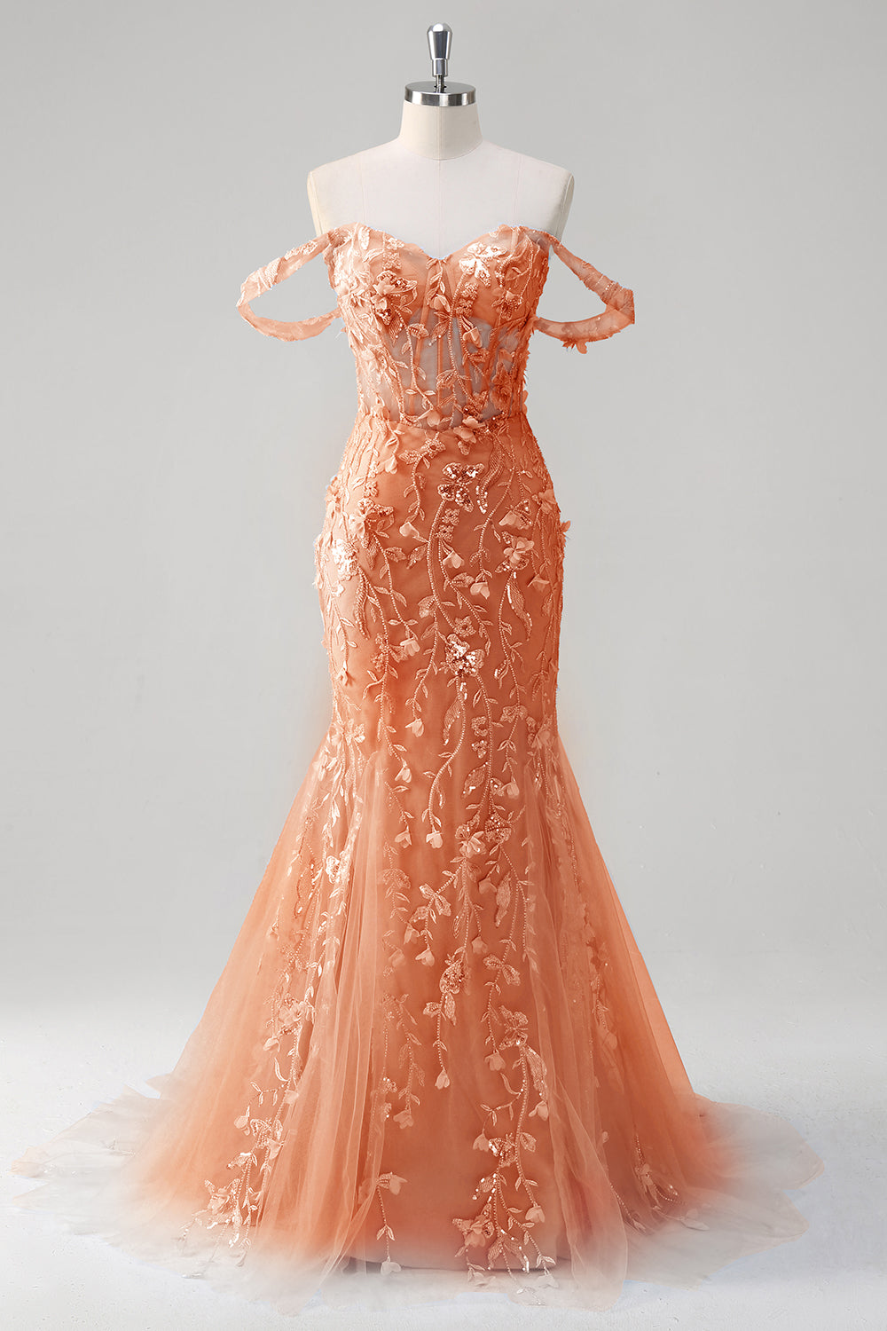 Havfrue Applique Off the Shoulder Korset Blå Gallakjole