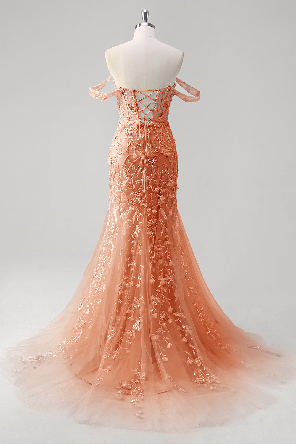 Havfrue Applique Off the Shoulder Korset Blå Gallakjole