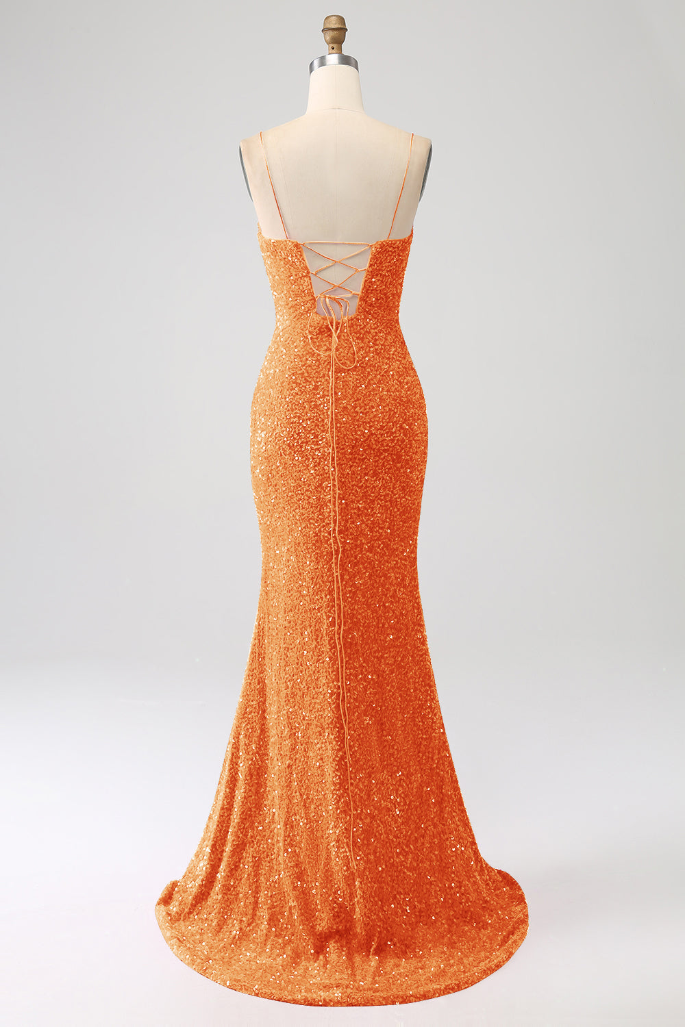 Navy havfrue Spaghetti stropper V-hals pailletgallakjole med split