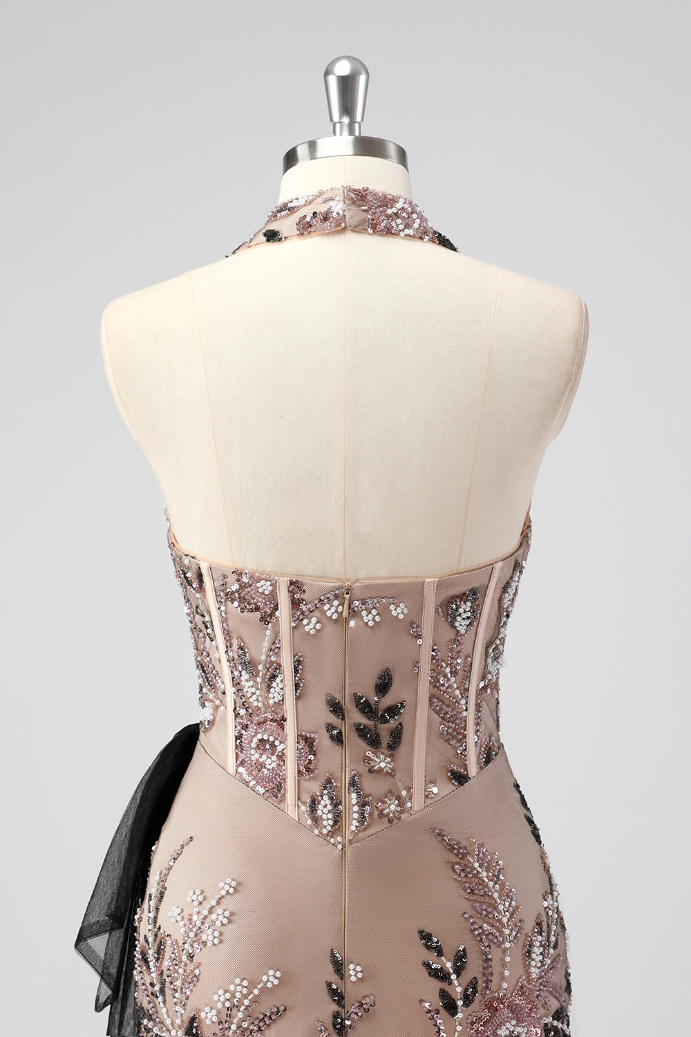 Glitter Halter Blush Korset Stramme Appliques Kort Cocktail Kjole med Perlearbejde