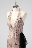 Glitter Halter Blush Korset Stramme Appliques Kort Cocktail Kjole med Perlearbejde