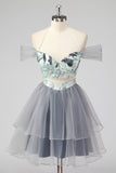 Off The Shoulder Cut Out A Line Grøn Kort Homecoming Kjole