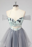 Off The Shoulder Cut Out A Line Grøn Kort Homecoming Kjole
