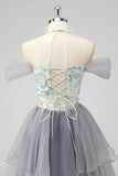 Off The Shoulder Cut Out A Line Grøn Kort Homecoming Kjole