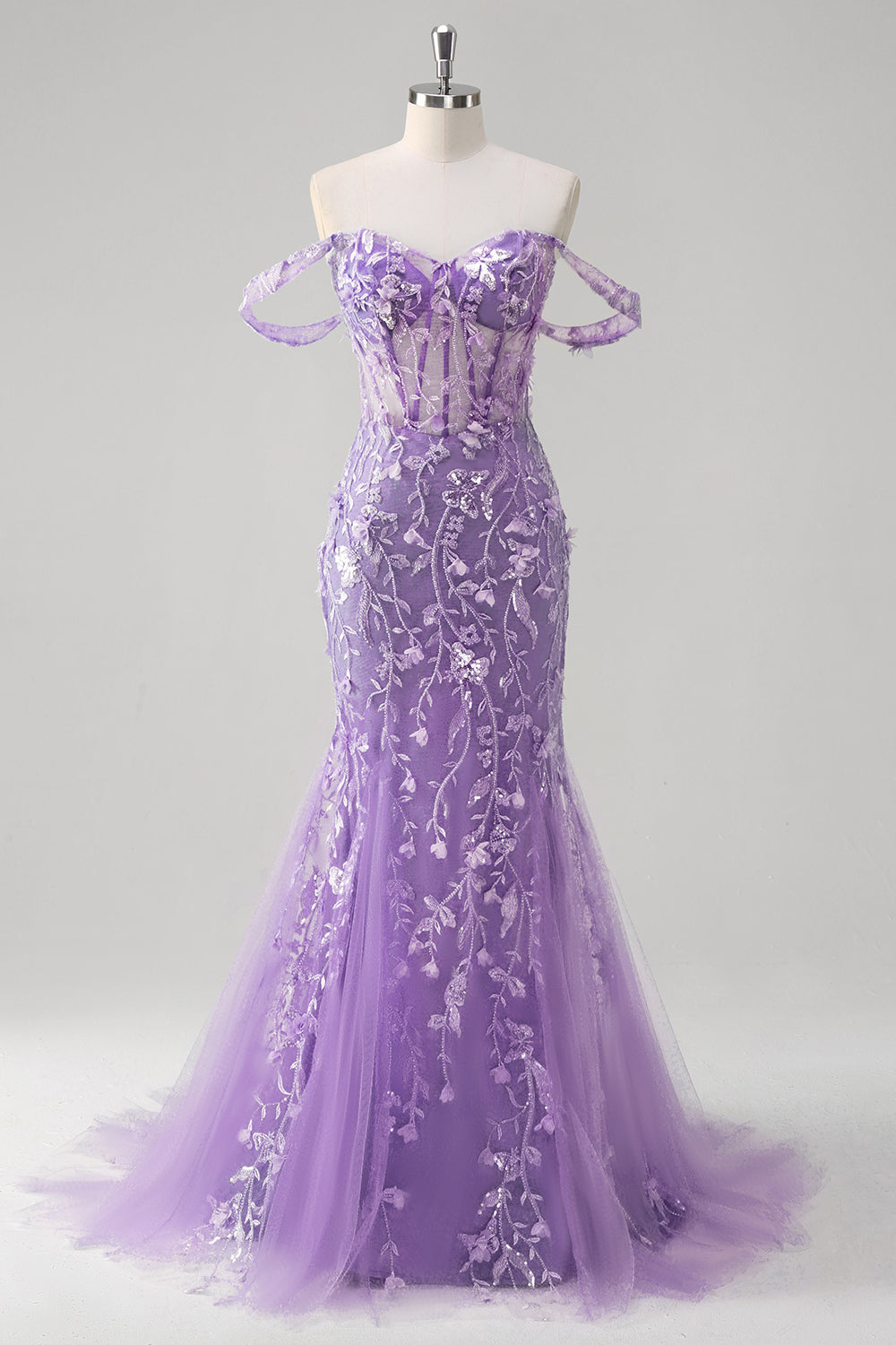 Havfrue Applique Off the Shoulder Korset Blå Gallakjole