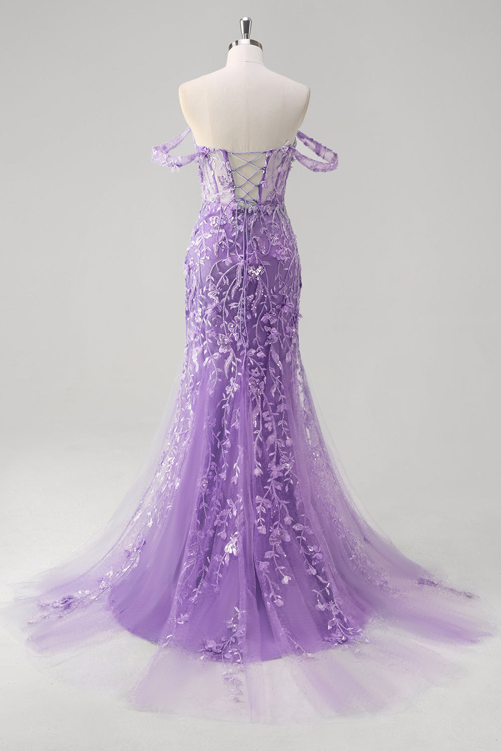 Havfrue Applique Off the Shoulder Korset Blå Gallakjole