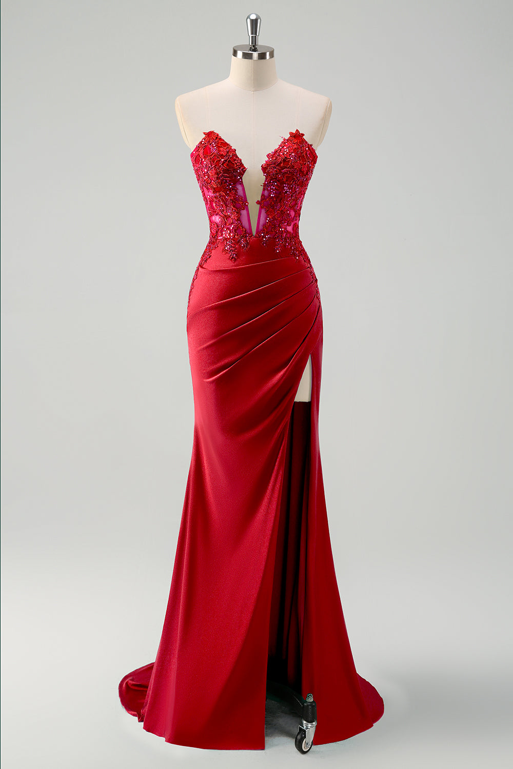 Havfrue Grøn Stropløs Udskæring Korset Lang Gallakjole med Slids