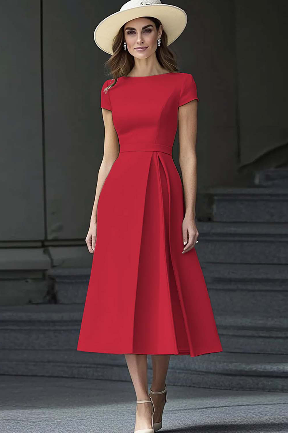 påskelilje en linje bådhals vintage satin lang arbejdskjole