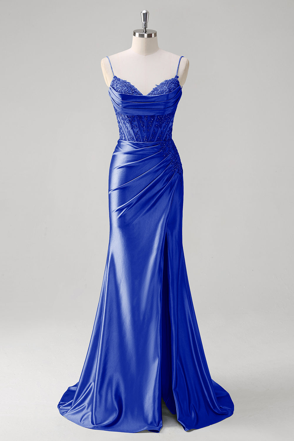 Grøn havfrue Spaghetti Stropper Plisseret Korset Gallakjole