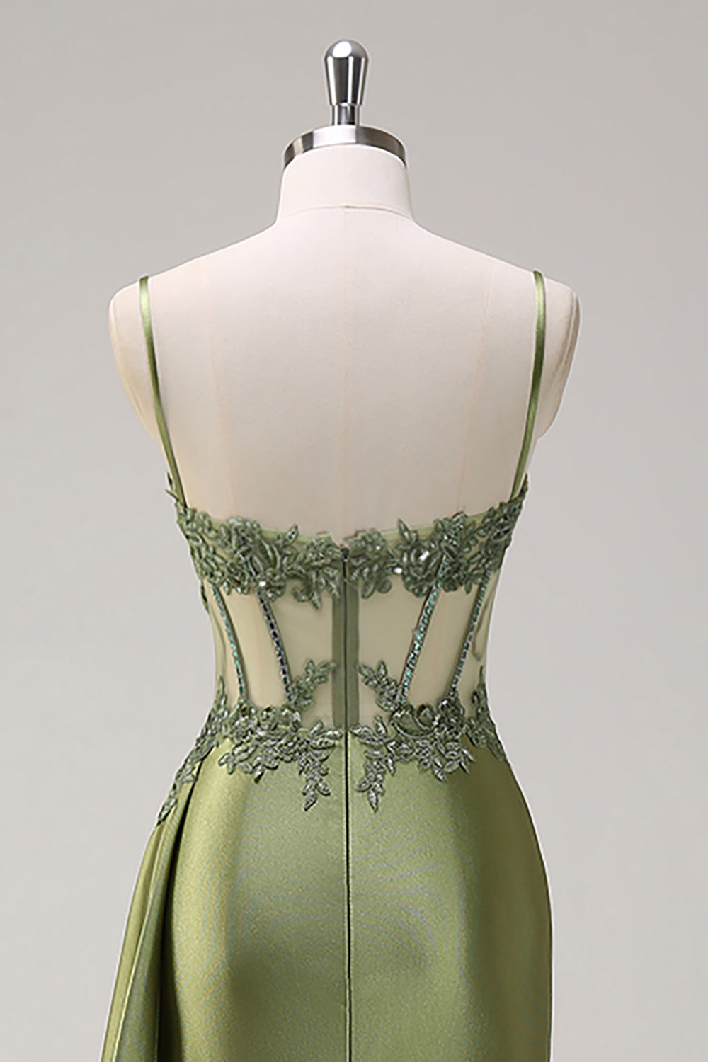 Sølv havfrue plisseret ren lang korset satin gallakjole med slids