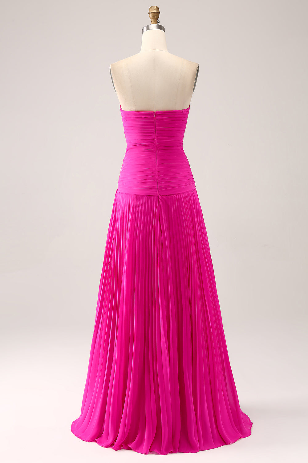 Fuchsia A Line Sweetheart Plisseret Nøglehul Lang gallakjole med slids